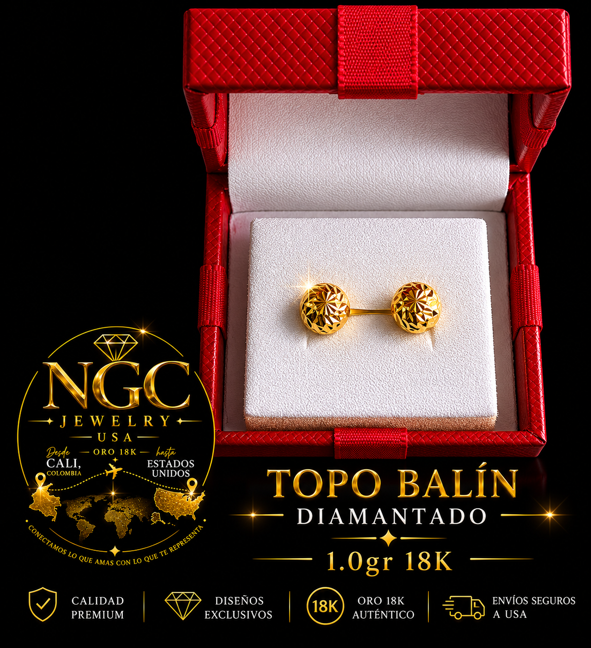 Topo Balín Diamantado Oro 18K