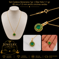 Set Cadena Veneciana 1gr + Dije Halo 1.1gr Circones Verdes Oro 18K - NGC USA