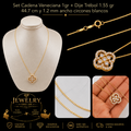 Set Cadena Veneciana 1gr + Dije Trébol 1.55gr Circones Blancos Oro 18K - NGC USA