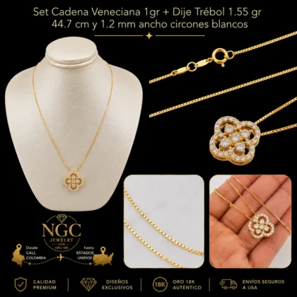 cadena veneciana con dije trebol joyeria en oro ngc-jewelry